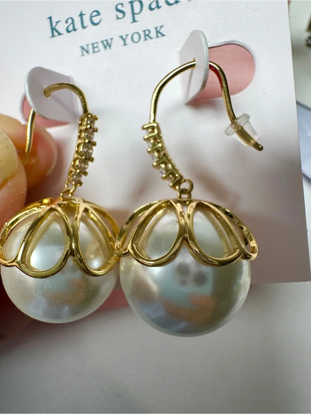 kate spade Gold and White Pearl Floral Drop Earrings